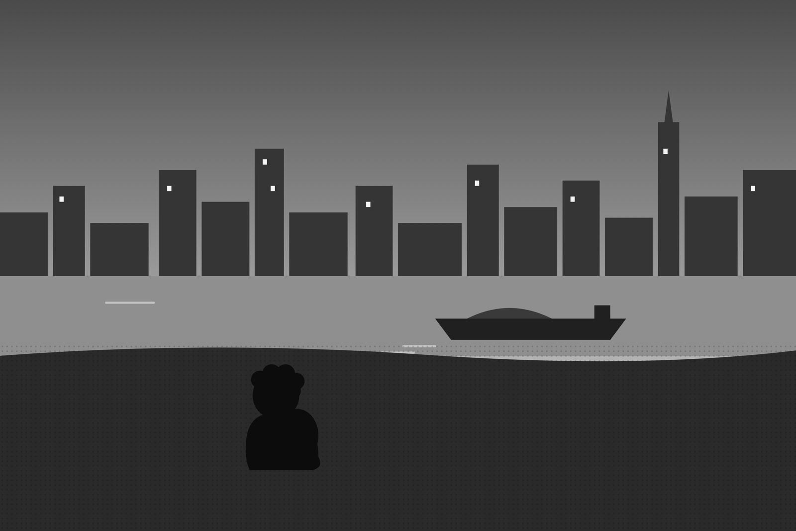 The riverbank, one man